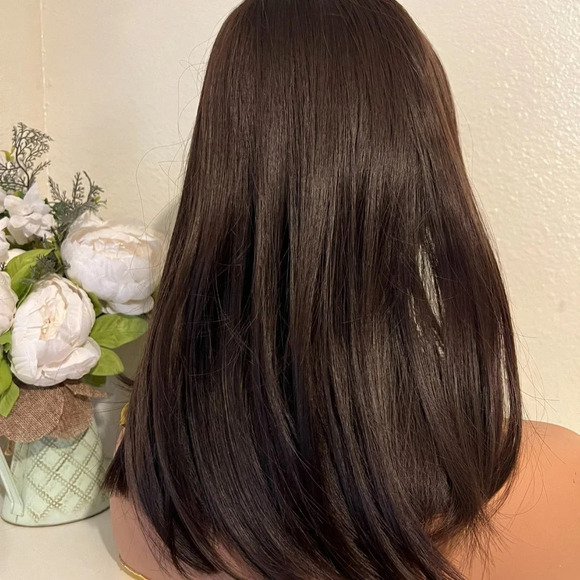 NEW! RICH DARK BROWN |  Short Wig With Bangs 16” - Picture 7 of 11